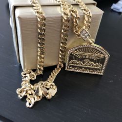 14k gold filled with silver Cuban chain and last supper charm