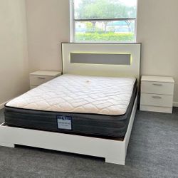 Brand New Queen Bed Frame with Queen Mattress and Nightstands / Cama Queen con COLCHON y Mesas de Noche Nuevo a Estrenar … Fast 🚚