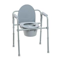 New Folding Steel Bedside Commode Chair, Portable Toilet, Supports Individuals Weighing Up To 350 Lbs, with 7.5 Qt. Bucket and 13.5 Inch Seat, Grey