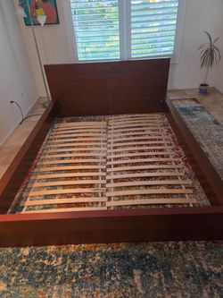 IKEA MALM Queen Bed Frame – Dark Brown – Needs Slats