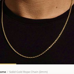 2mm 10K  Solid Gold Rope Chain 