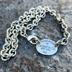 Tiffany & Co Sterling Silver Oval Choker Necklace 15.5” Vintage