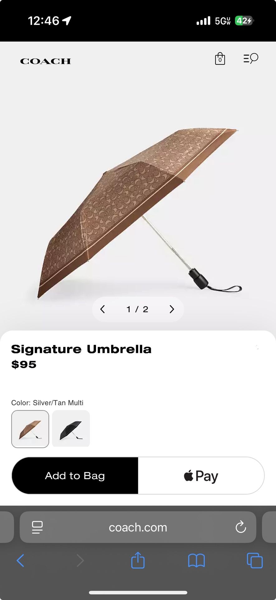 Coach Umbrella $90 Retail