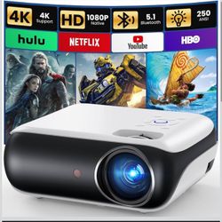 HAPPRUN Native 1080P Bluetooth Projector, Full HD Portable Outdoor Movie Projector with Built-in Speaker, Compatible with Smartphone, HDMI, USB, AV, F