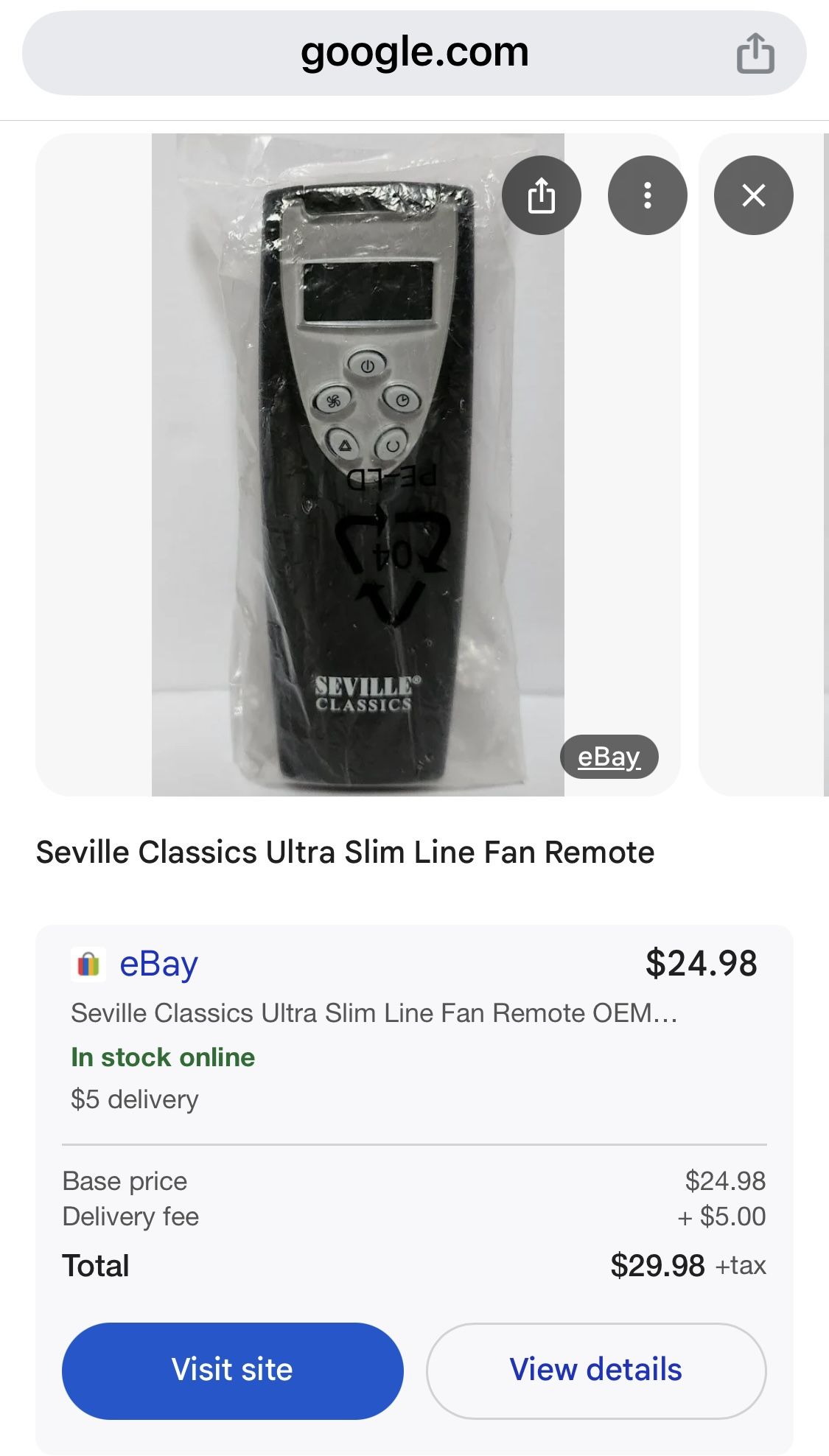 Seville Classics Ultra Slim Fan Remote