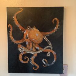 Blue Ring Octopus Original Painting 