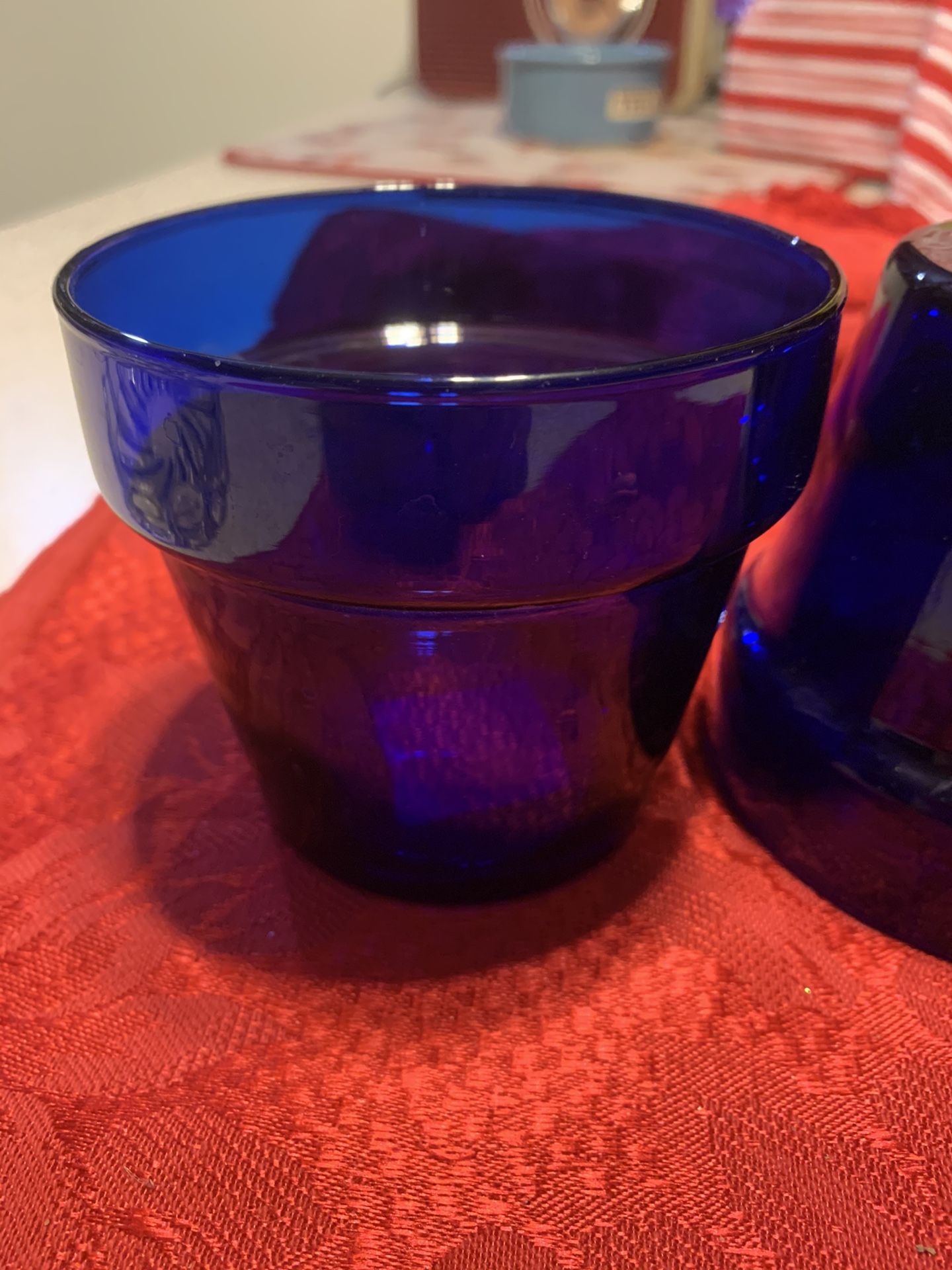 Set Of 2 Vintage Libbey Cobalt Blue Flower Pot Glass Planters