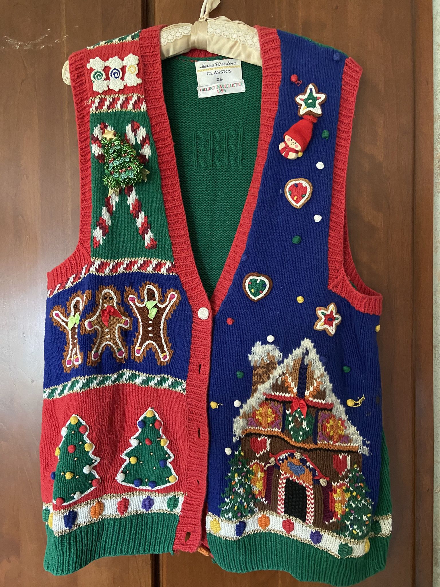 Christmas Sweater Vest with Pin, XL.