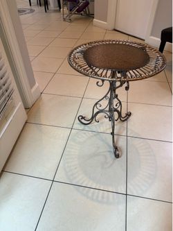 Vintage Metal & Glass Accent Side Table
