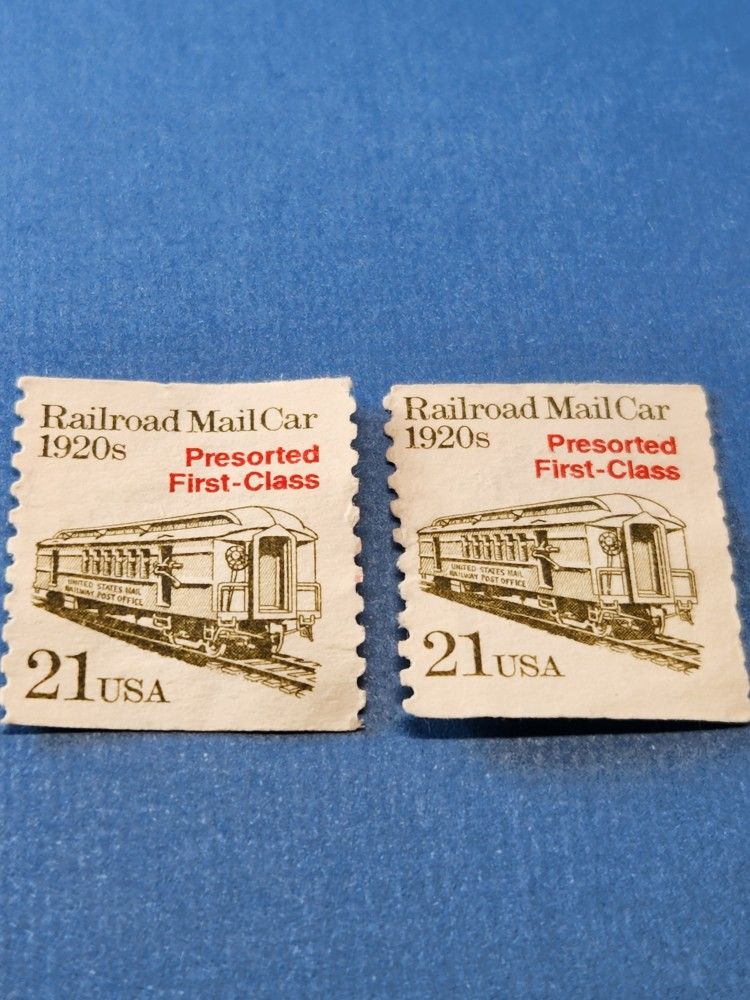 #1742, RAILROAD MAIL CAR 1920's 21 cents stamp, Presorted FIRST CLASS, LOT OF 2
