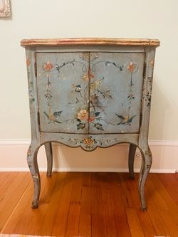 Hand-Painted Cabinet with Cabriole Legs