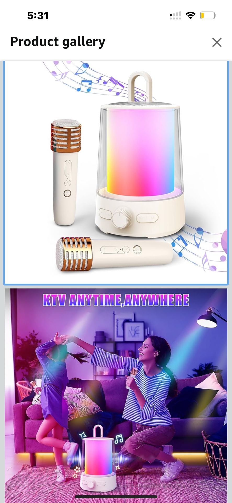 Karaoke Machine for Adults, Portable Bluetooth Speaker with Two Wireless Microphones, Supports FM/AUX/USB (Beige)