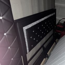 Leather Diamond Studded Queen Bed Frame