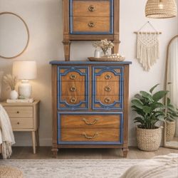 Vintage Two-Piece Dresser and Nightstand Set – Solid Wood | Boho / Traditional Style