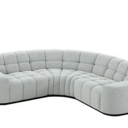 Brand New Grey Gray Modern Neutral Tone Boucle Fabric Sectional 