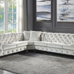 Brand New Beige Retro Style Plush Sectional Sofa (Pillows Included)