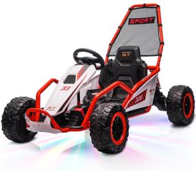 MOOITZ 24V Electric Go Kart for Kids, Drift Kart Dual 200W Motors, Durable Wheels & Metal Frame, Ride on Toy with Music Function and LED Lights for Ki