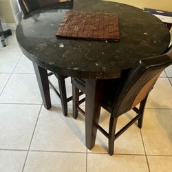 Granite Table Top W/ 2 Leather And Suede Chairs
