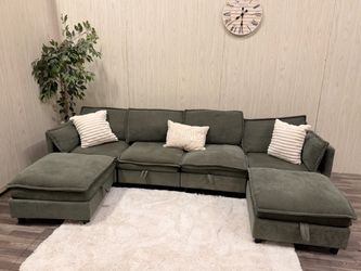 Green Modular Sectional Couch with Storage / Delivery Available