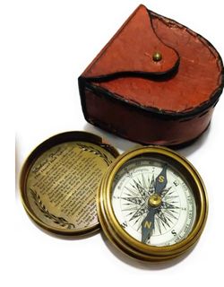 Marine Pocket Compass 1920 Robert Frost Poem Engraved Compass with Leather case