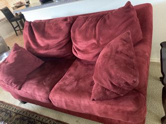 Maroon Couch And 2 Loveseats Set