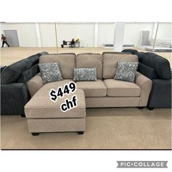 TAUPE Reversible Fabric Comfort Cushioned Flared Round Arm Sectional Sofa
