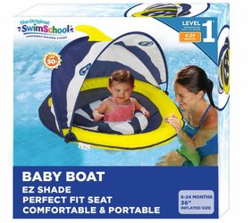 SwimSchool Infant Baby Pool Floats, Free Swimming, Super Buoyant – Ages 6-24 Months – Multiple Colors/Styles – Adjustable Canopies and Seats, Splash &