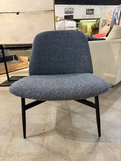 Modern Blue & White Upholstered Accent Lounge Chair with Black Metal Legs Armless Side Chair