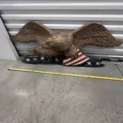 antique Fiberglass carved gold eagle 38inch wing span red white blue Unique Read.  Used in good condition with some cosmetic blemishes. These blemishe