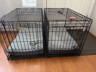 2- Dog Crates with Plastic Trays and Washable Beds