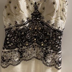 White Evening Dress With Black Sequences Size 8