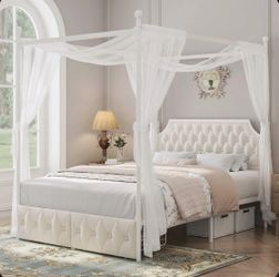 🤍 Brand New Queen Canopy Storage Bed - Still in Box!