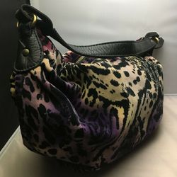 Lucky Brand Purple Cheetah Velour and Leather Handbag - Like New