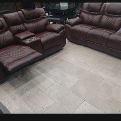 *Weekend Special!!!*---Bold Santiago Brown Leather Reclining Sofa/Loveseat Sets---Only $1099!!!---Delivery And Financing🫡