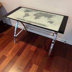 Unique, chrome/glass world map desk