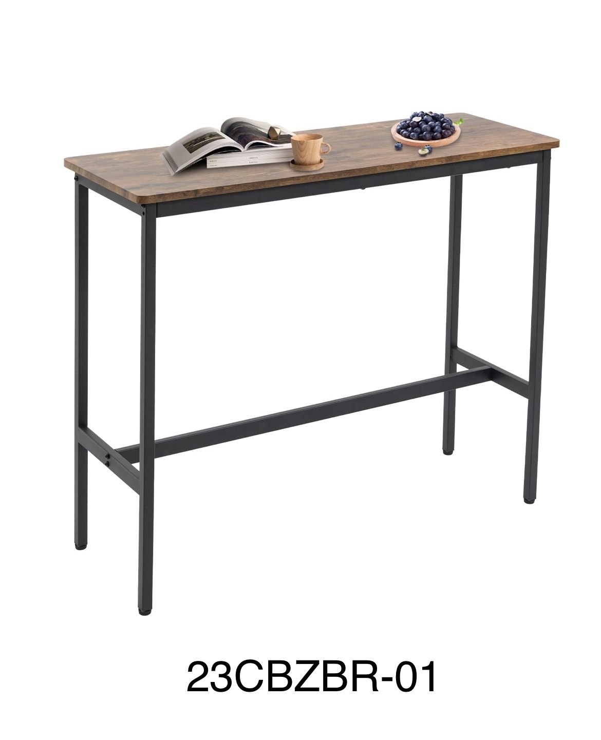 44.5" Sofa Table, Bar Height Pub Table, Narrow Entryway Table, Narrow Rectangular High Top Console Table with MDF and Black Metal Legs for Indoor, Din