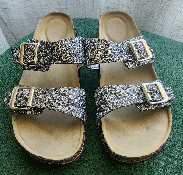 Madden Girl Glitter Slide Sandals – Size 8