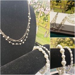 beautiful Vintage,  Freshwater pearl Set 3 Items , 2 bracelet, 1 Necklace #947
