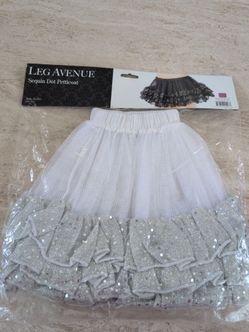 White and Silver Sequin Petticoat by Leg Avenue #A1701, One Size, Brand New