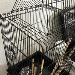 Black Birdcage + Perches + Food Dish + Water Dish