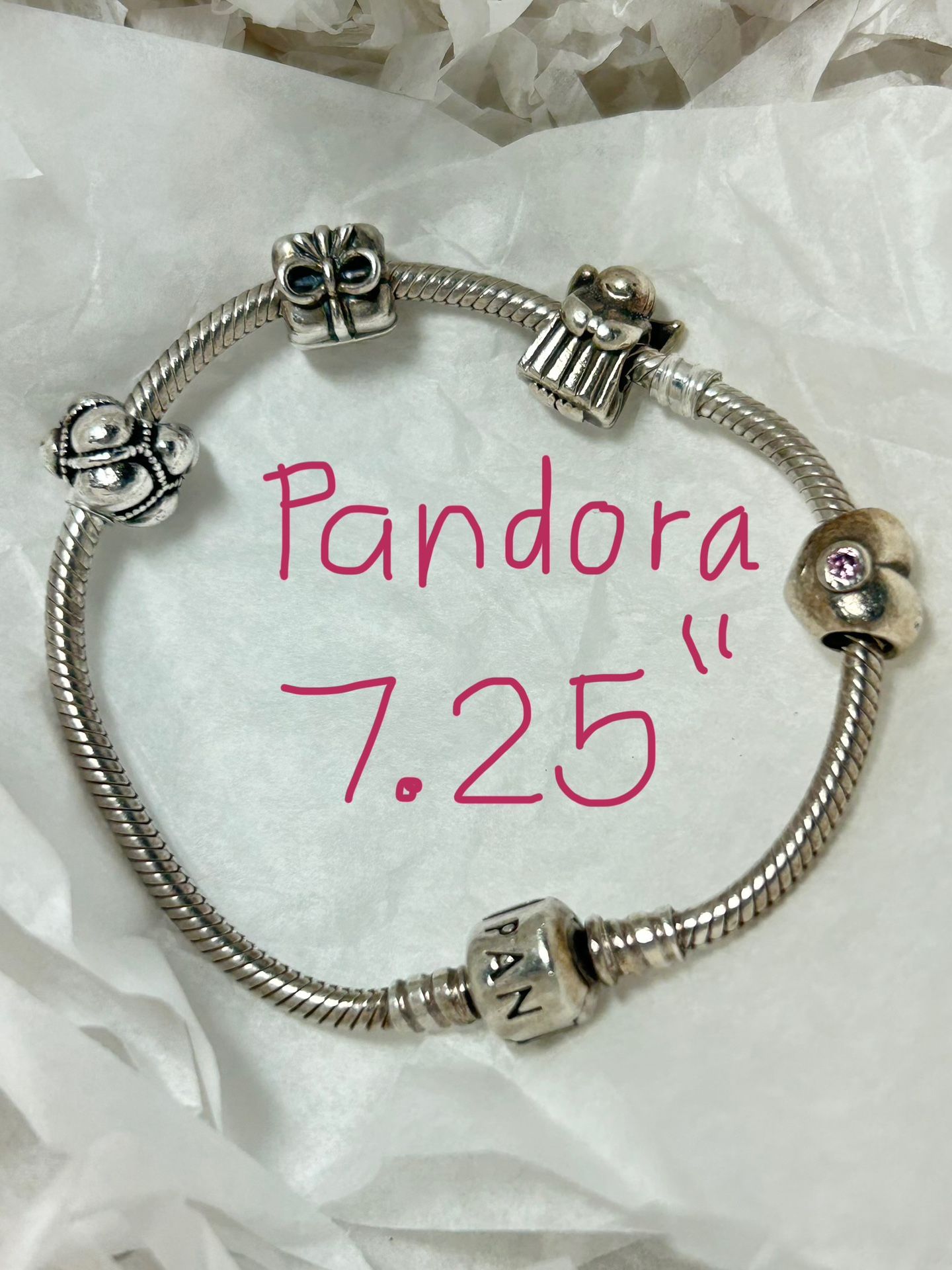 7.25" Pandora Bracelet with 4 charms