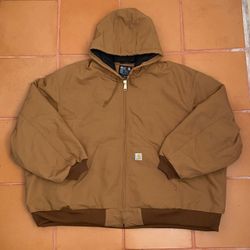 Carhartt Tan Active Jacket Mens Size 5xl Regular J131 Hood Made in USA Loose Fit quilted