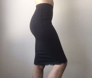 Black Lace Trim Pencil Skirt