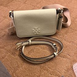Brand New Leather Tory Burch Thea Flap Crossbody Meadow Mist Bag 