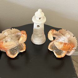 Vintage Resin Crab Wine Bottle Holder And Lighthouse Candle