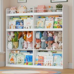282 45.5" W Wall Bookshelf for Kids, 4-Tier Kids Bookshelf with Stuffed Animal Storage, Tall Wooden Children's Bookcase, Kids Wall Mounted Book Ledge 