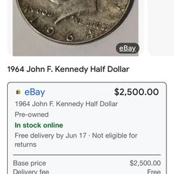 1 John F. Kennedy 1964 uncirculated half dollar