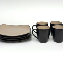 Black & Tan Dinner Plate and Mug Set – 8 Pieces
