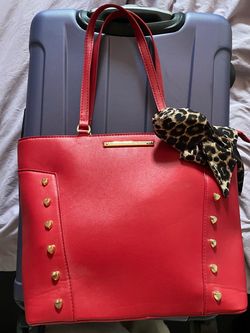 Betsy Johnson Red Tote Bag with Gold Heart Studs