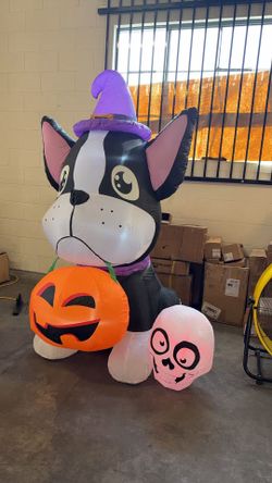 6 FT Halloween Inflatables Dog and Pumpkin Halloween Decorations Outdoor Inflatable Halloween Blow Up Yard Decorations with Built-in LED Lights for Ou